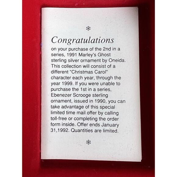 VINTAGE Oneida 1991 “Marley’s Ghost” Sterling Silver Christmas Ornament W/Box - Picture 2 of 6